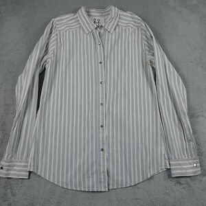 Johnny‎ Was Pete Greta Top Womens Small Blue Striped Pearl Snap Cotton Western